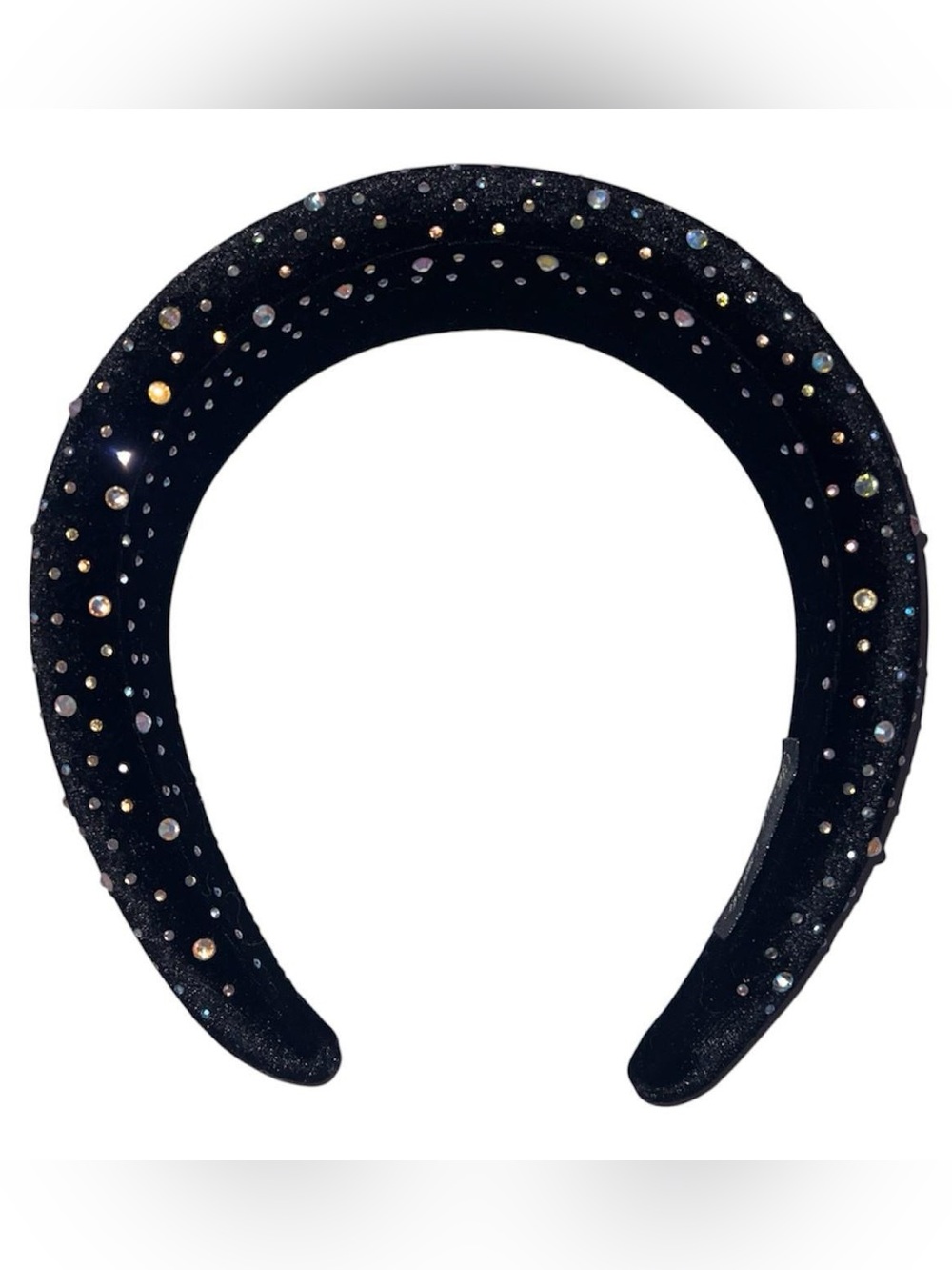 Black velvet padded rhinestone  headband.